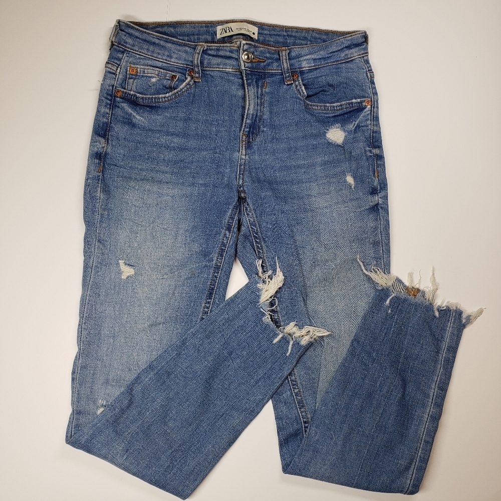 Zara Distressed Raw Hem Skinny Jeans